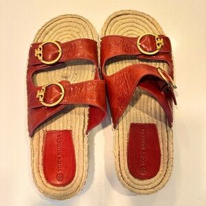 Tory Burch Maroon Wicker Sandals